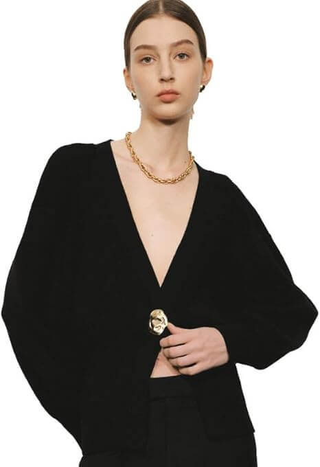 Deep V Knitted Single Button Cardigan - Cassie