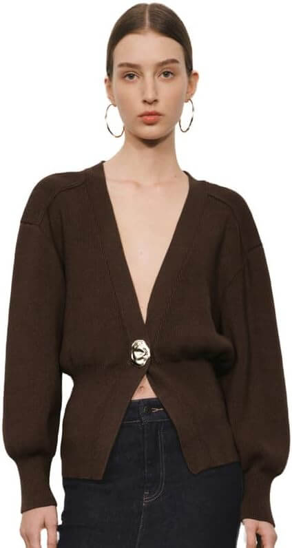Deep V Knitted Single Button Cardigan - Cassie