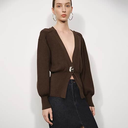 Deep V Knitted Single Button Cardigan - Cassie