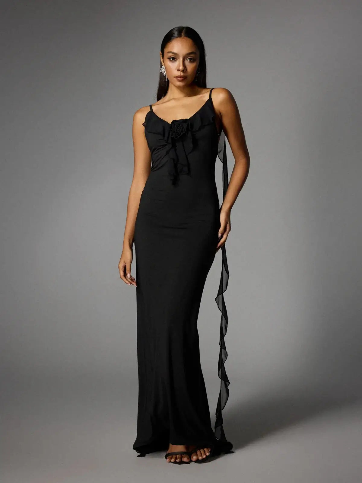 V Neck Backless Draped Dress - Rubia