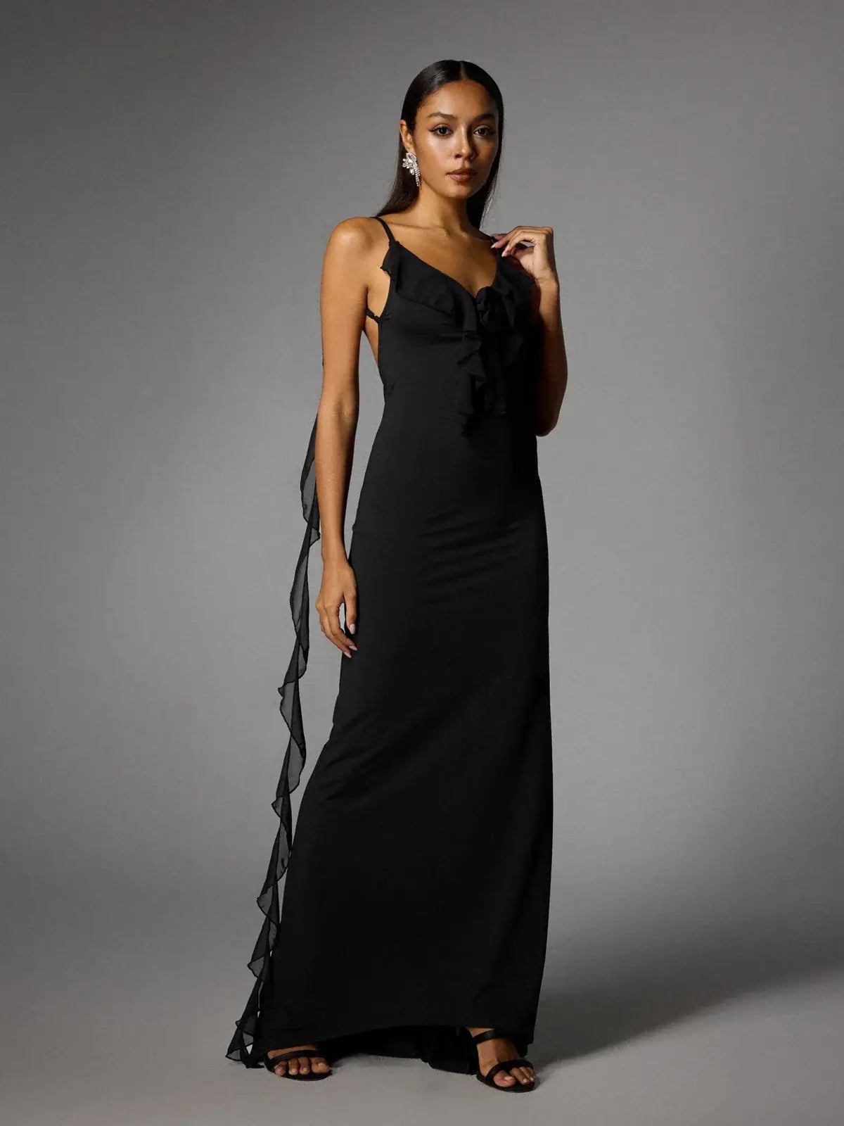 V Neck Backless Draped Dress - Rubia