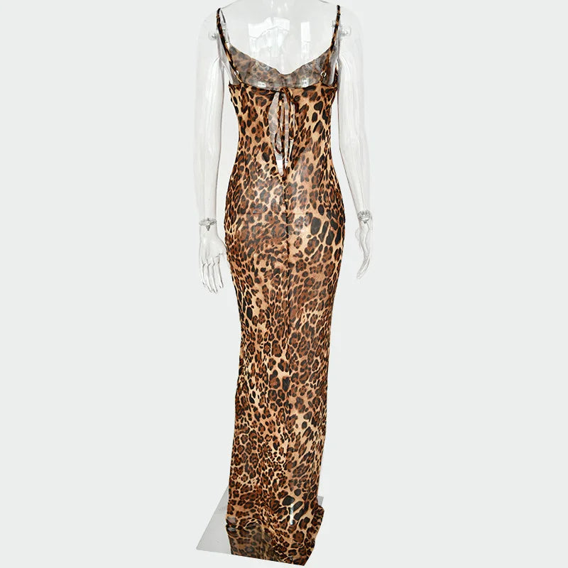 Leopard Print V-Neck Sexy Bodycon Dress Cover Up - Madice
