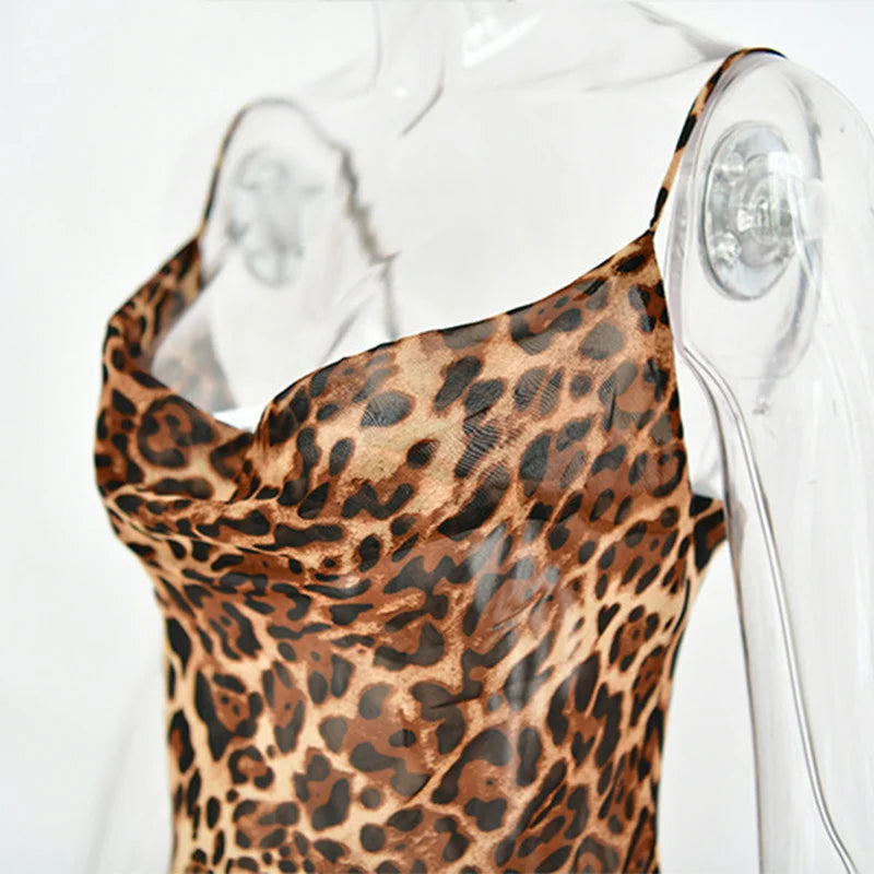 Leopard Print V-Neck Sexy Bodycon Dress Cover Up - Madice