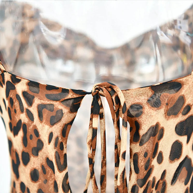 Leopard Print V-Neck Sexy Bodycon Dress Cover Up - Madice