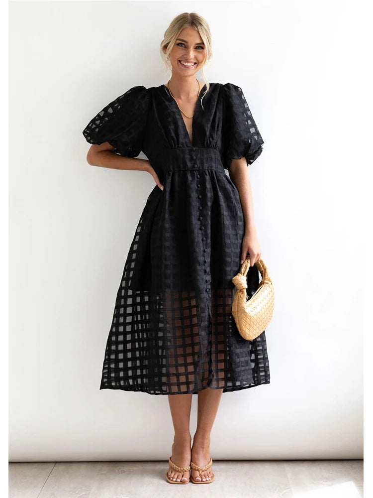 Lantern Sleeve A-line Dress - Betty