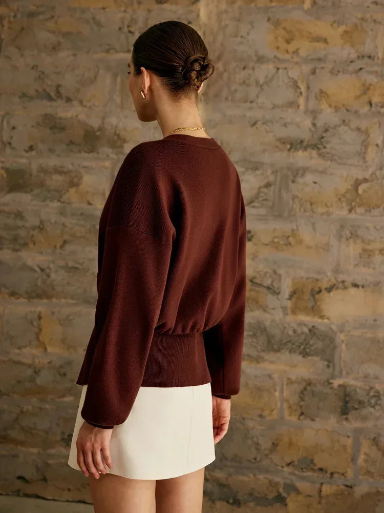 Deep V Knitted Single Button Cardigan - Cassie