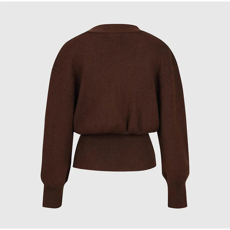 Deep V Knitted Single Button Cardigan - Cassie