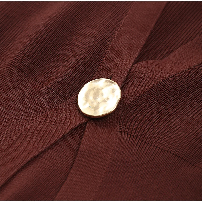 Deep V Knitted Single Button Cardigan - Cassie