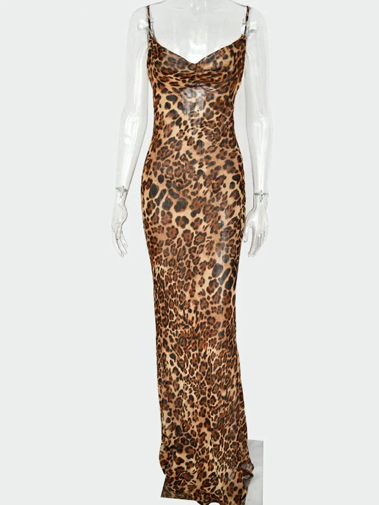 Leopard Print V-Neck Sexy Bodycon Dress Cover Up - Madice