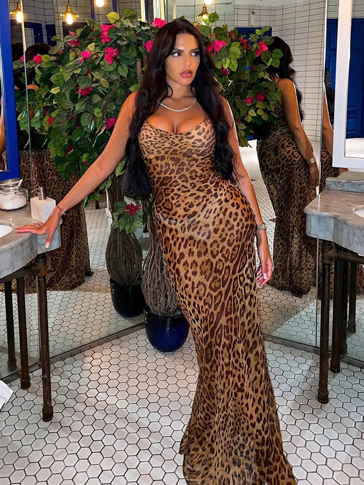 Leopard Print V-Neck Sexy Bodycon Dress Cover Up - Madice