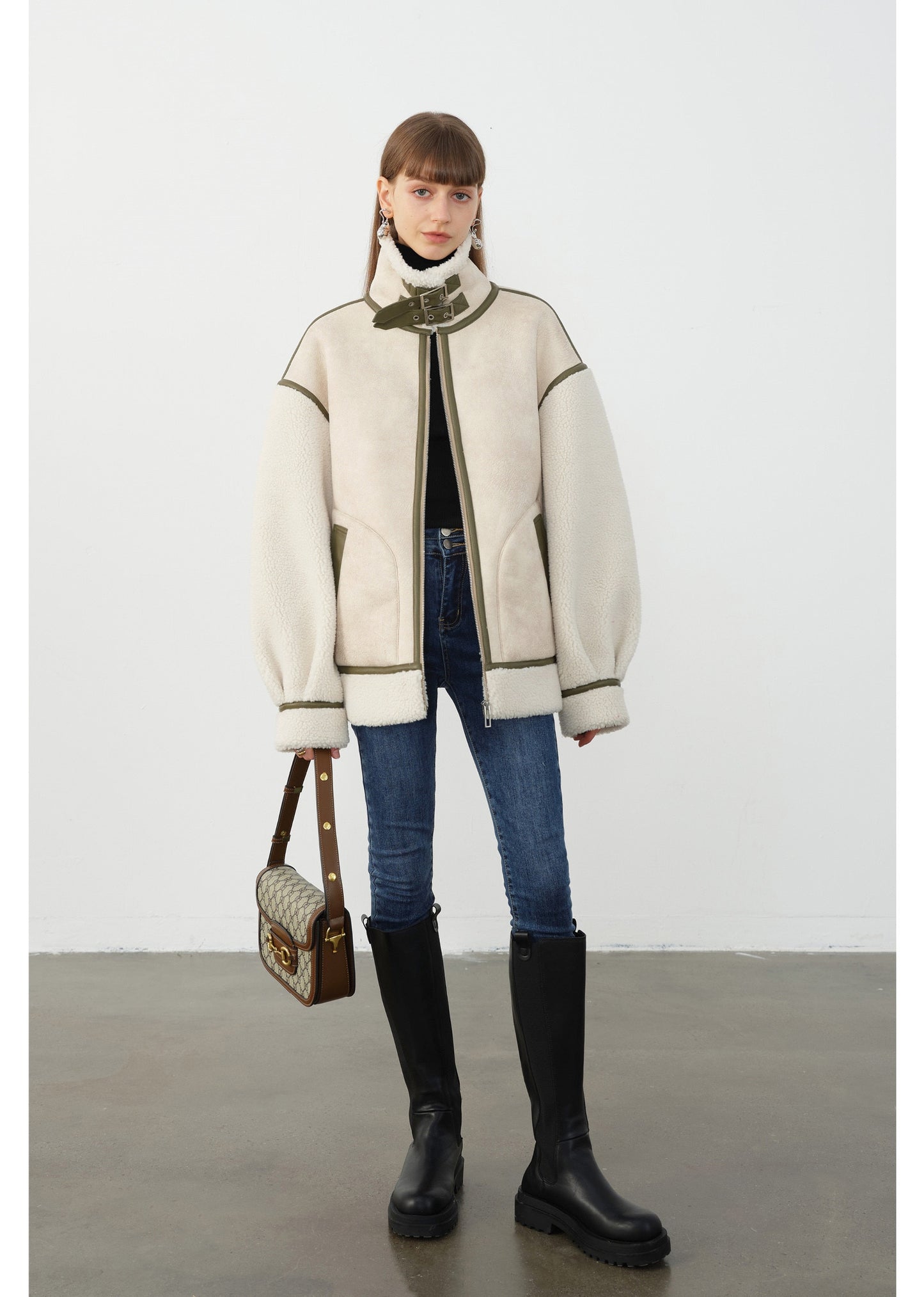 Leather Tutleneck Zipper Jacket - Freya