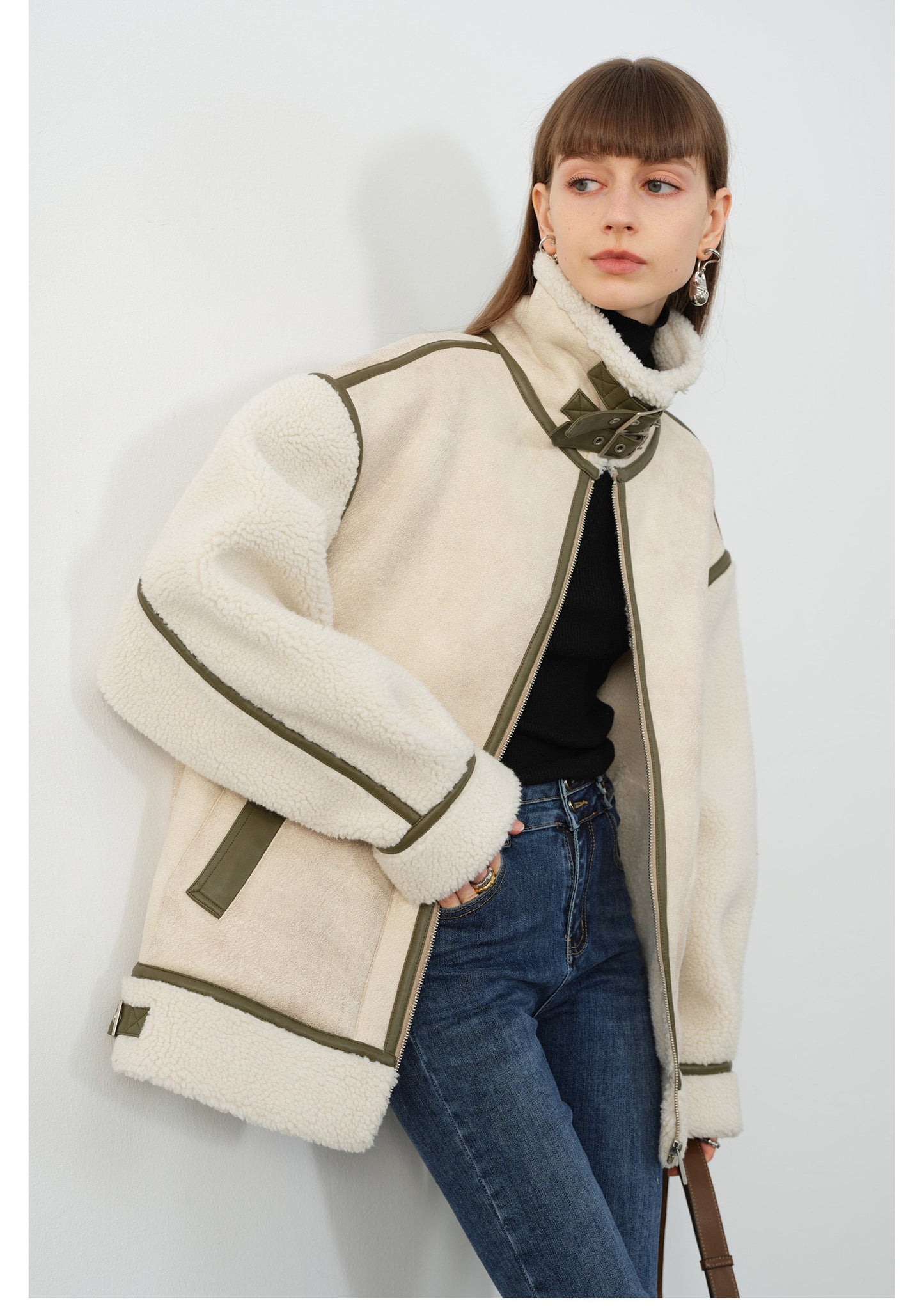 Leather Tutleneck Zipper Jacket - Freya
