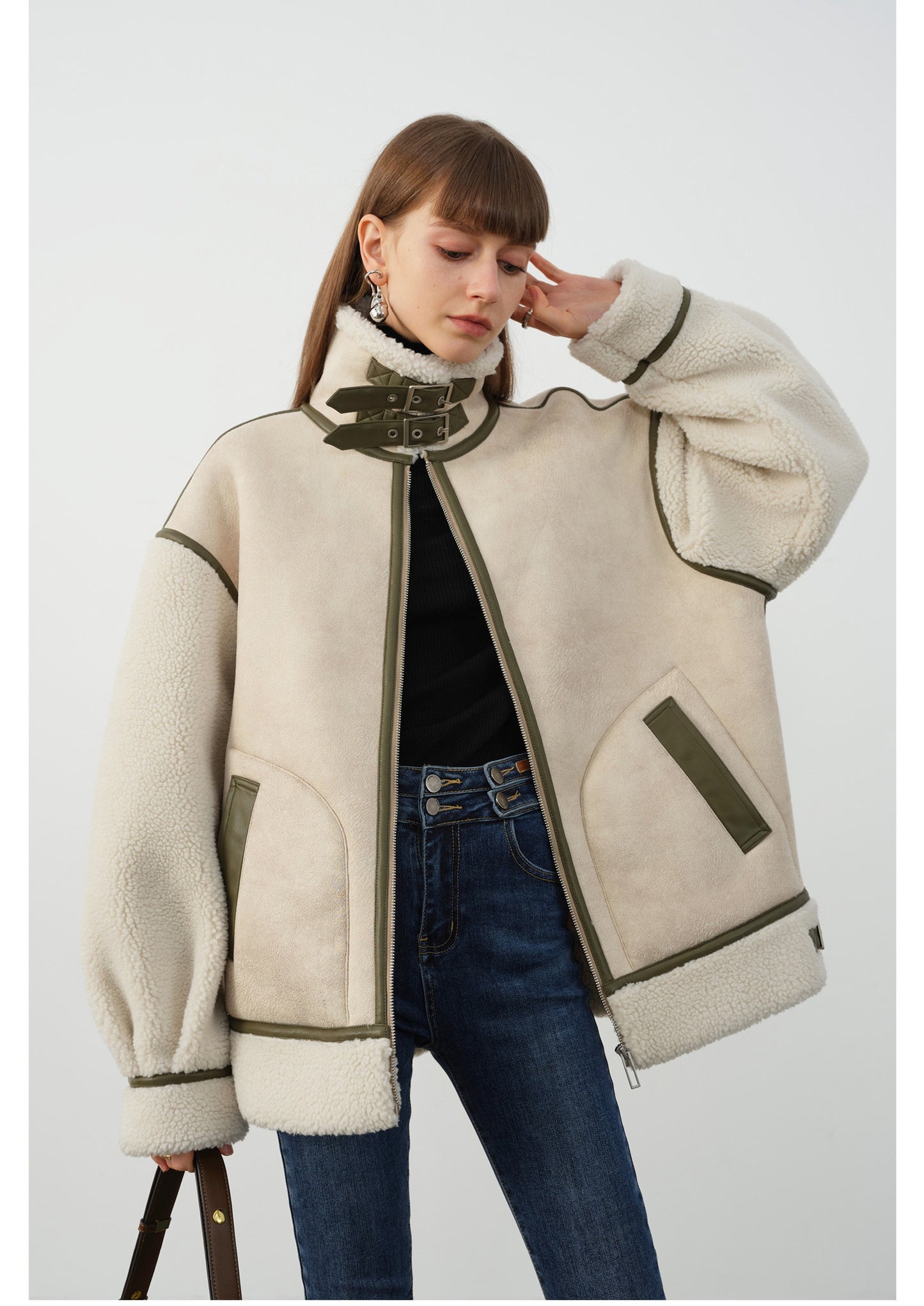 Leather Tutleneck Zipper Jacket - Freya