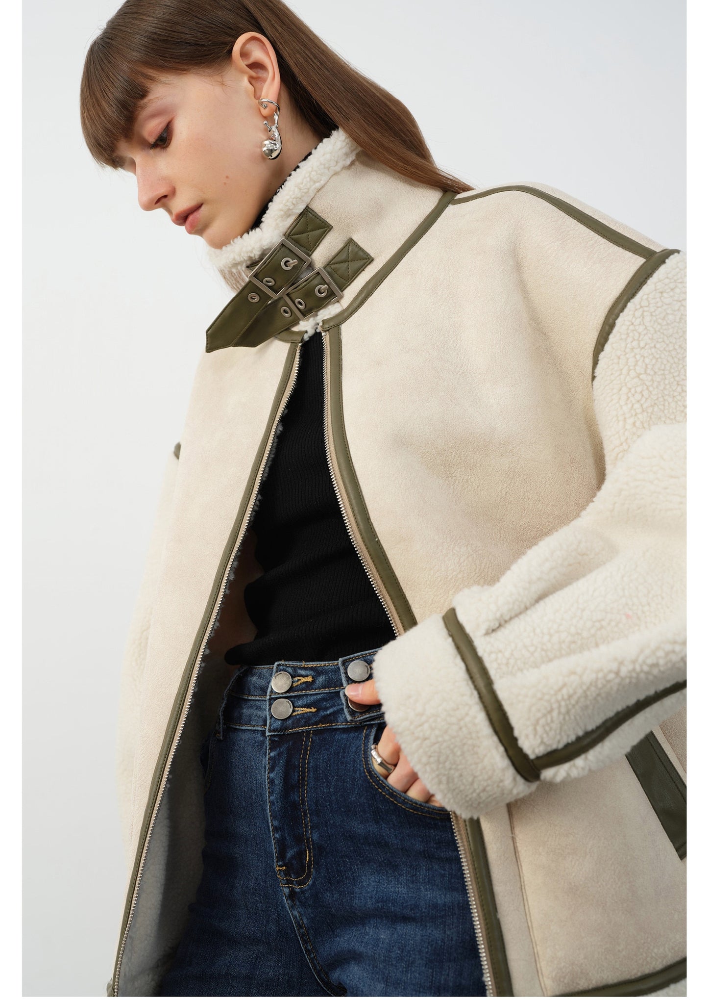 Leather Tutleneck Zipper Jacket - Freya