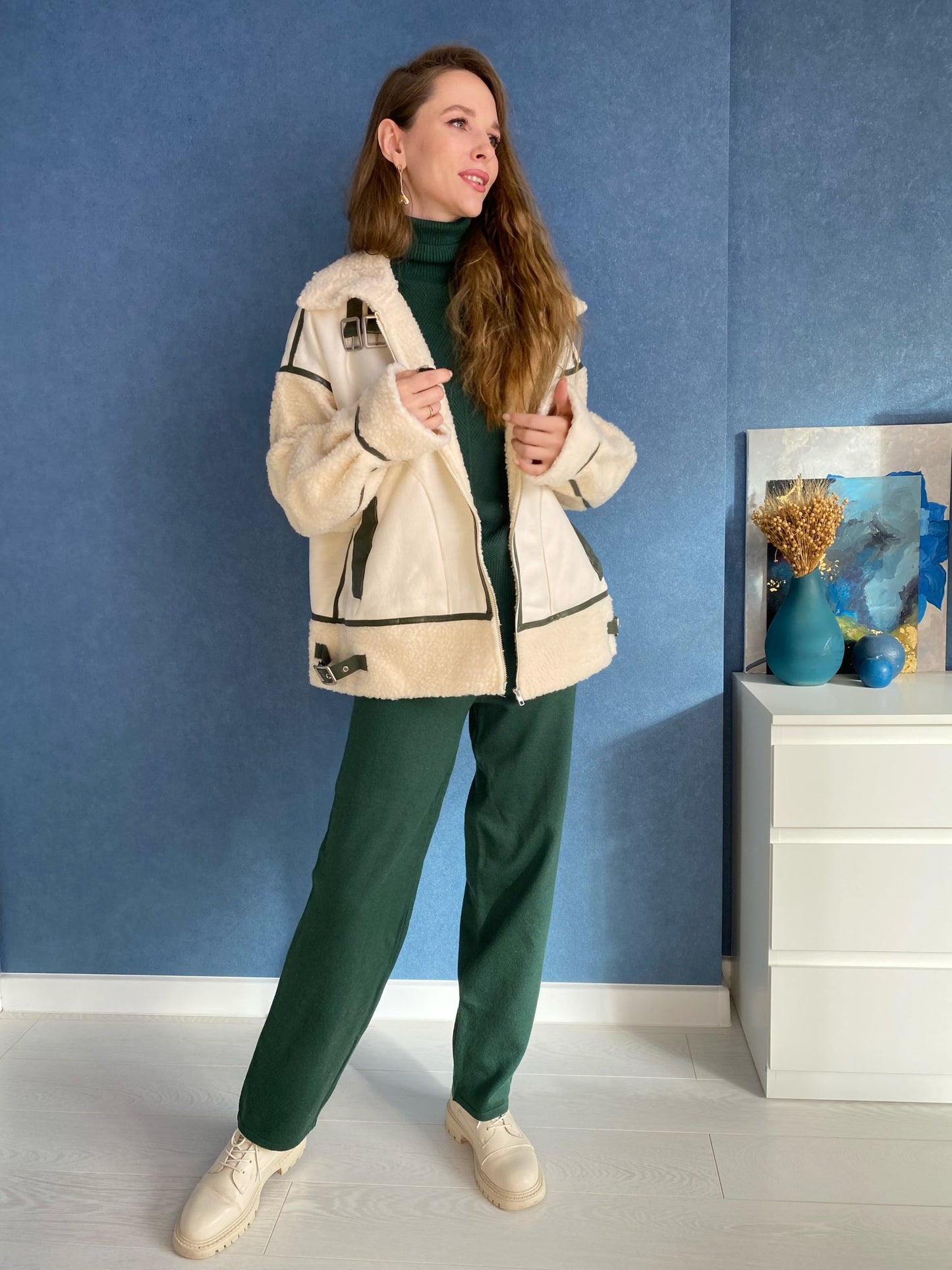 Leather Tutleneck Zipper Jacket - Freya