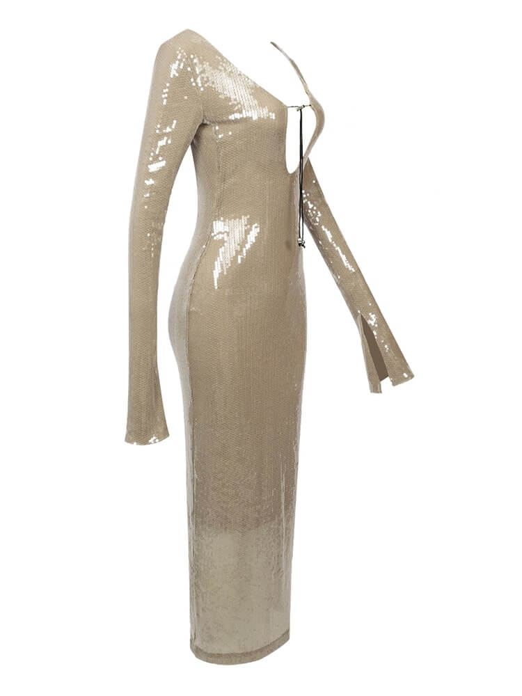 Deep V Backless Sequins Dress - Cherie