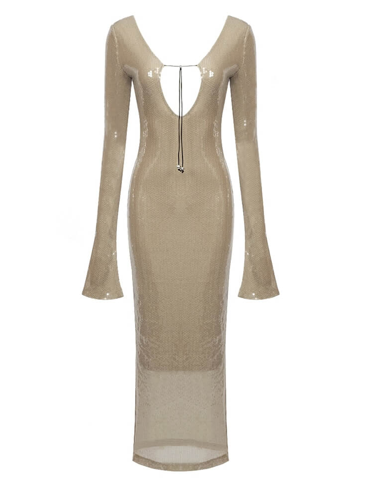 Deep V Backless Sequins Dress - Cherie