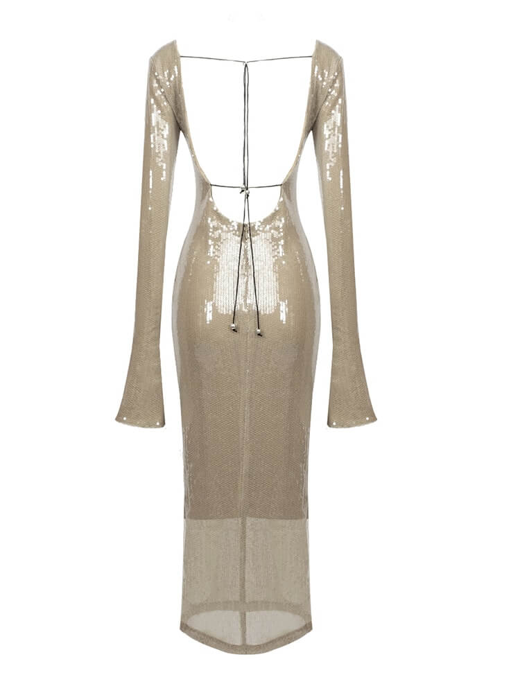 Deep V Backless Sequins Dress - Cherie