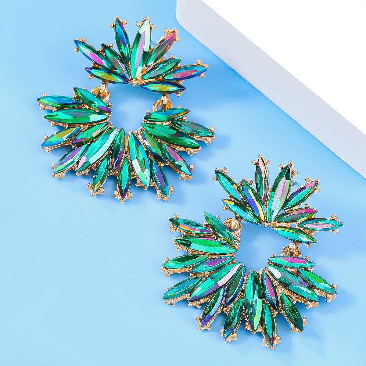 Rhinestone Geometry Dangle Earrings - Carnival