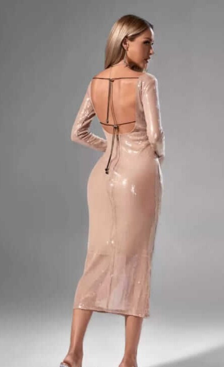 Deep V Backless Sequins Dress - Cherie