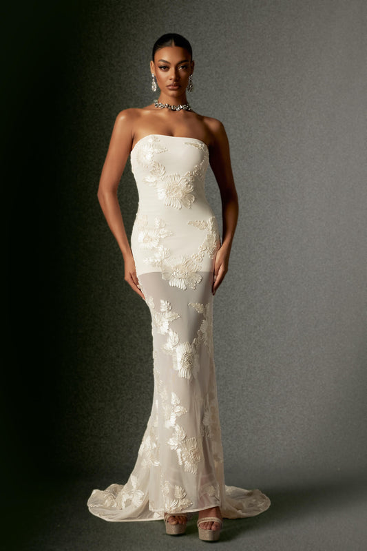 Strapless Embroidery Long Dress - Biana