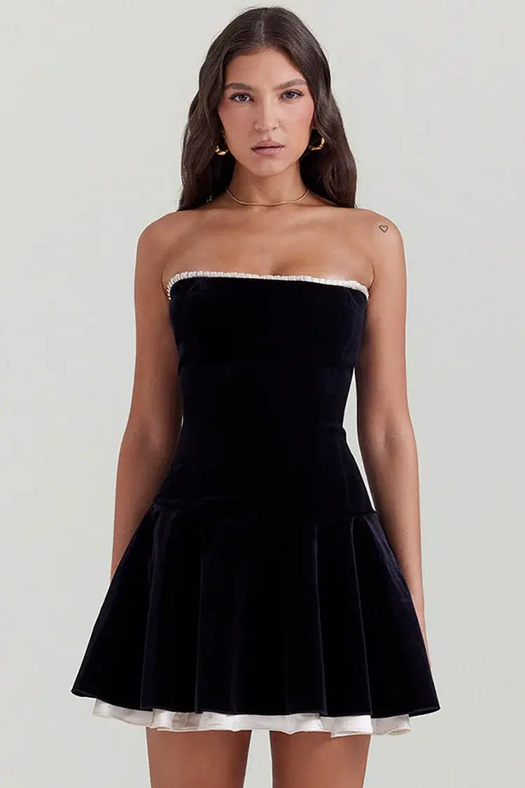 Elegant A-line Velvet Mini Dress - Milla