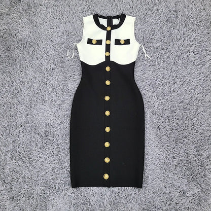 Dual Color Button Dress - Lydia