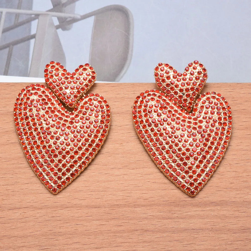 Heart Crystal Rhinestone Earrings - Ginna