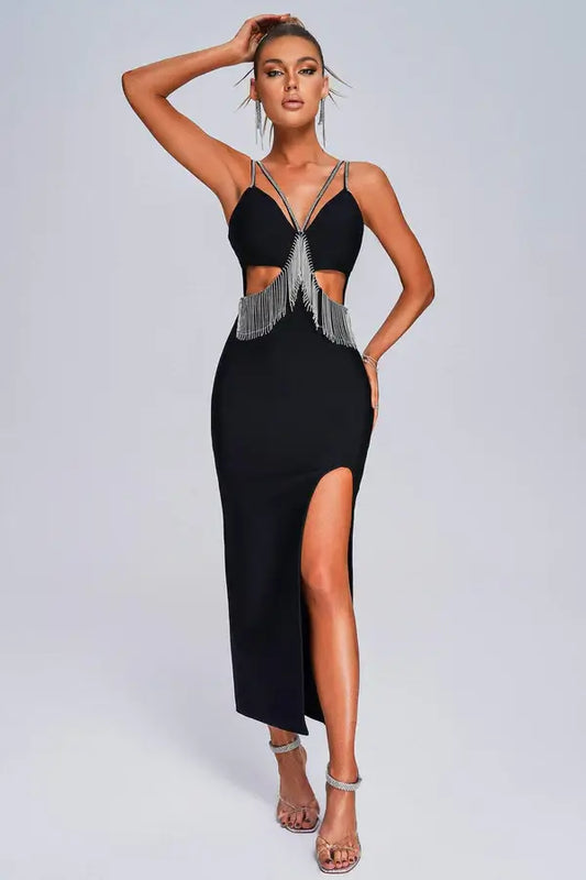 Deep V Neck Beading Bandage Dress - Sarah